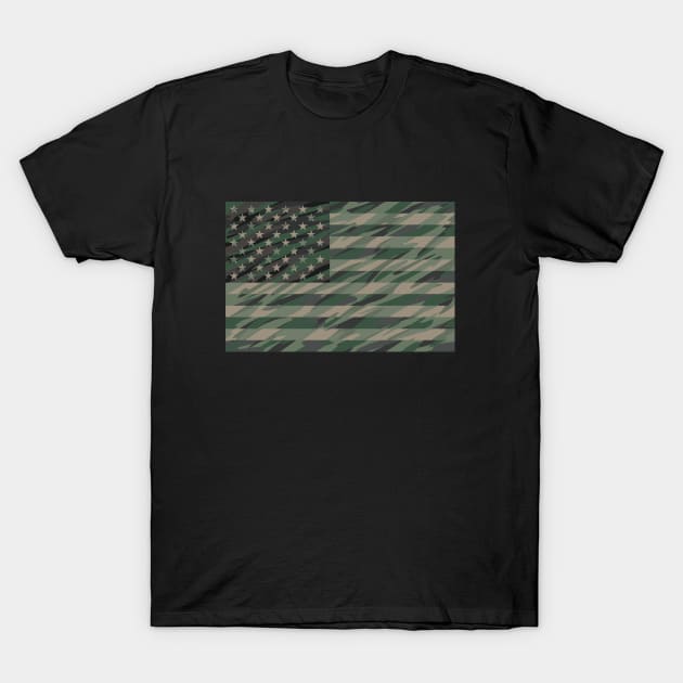 Patriotic Jungle Green Camo USA Flag T-Shirt by hobrath